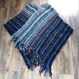 Thom Browne Textured Knit Shawl in Blue and Green